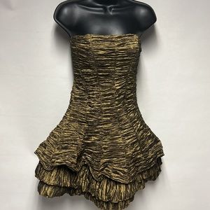 Ariella Metallic Green Strapless Tiered Mini Dress Small VTG
